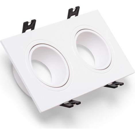 Collerette Downlight Carré Orientable pour deux Ampoules LED GU10 / GU5.3 Coupe 75x150 mm Blanc (1/4)