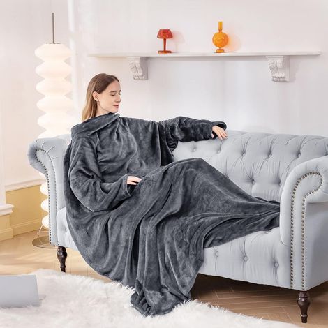 Kuscheldecke mit Ärmeln und Fußtasche 150x200cm Dunkelgrau (1/5)