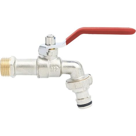 Robinet d'eau en laiton, vanne à bille d'entrée externe G1/2" avec raccord, robinet extérieur pour jardin, machine à laver, réservoir d'eau de pluie (1/5)