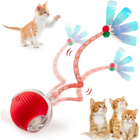 Pelota inteligente con rodamiento automático de 360°, tres modos, para gatos y perros de interior - Roja