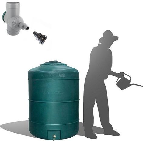 Récupérateur Eau de Pluie Hors-sol 500 Litres Rond DS Eau Vert+ connectique d'entrée et Filtre gouttière Garantie 5 ans (1/4)