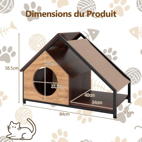 2 niveaux, niche pour chat d'intérieur avec véranda, abri de repos avec toit amovible et structure métallique (1/5)