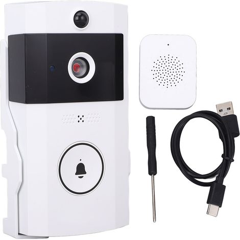 GARRYFIZH Sonnette vidéo WiFi sans fil HD, objectif grand angle, caméra à communication bidirectionnelle avec application pour sécurité domestique (1/5)