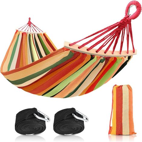 Hängematte 200x150cm mit Schwebebalken, bis 300kg, tragbar mit Tasche, bunt (1/5)