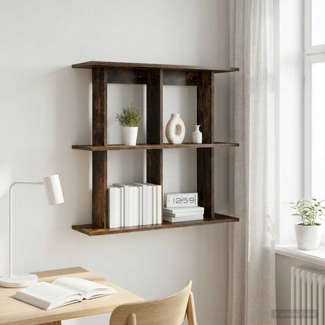 Étagère murale de rangement rectangulaire en bois d’ingénierie chêne fumé 100 x 20 x 75 cm - PANGIVO (1/5)