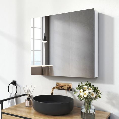 EMKE Spiegelschränke 75x65cm Spiegelschrank Badschrank mit Doppelseitiger Spiegel (Weiß)