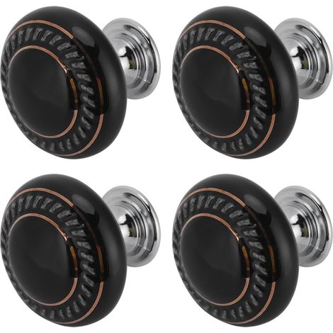 Ensemble de 4 poignées de tiroir modernes en céramique, boutons de quincaillerie pour armoire (1043 Double anneau doré noir) (1/5)