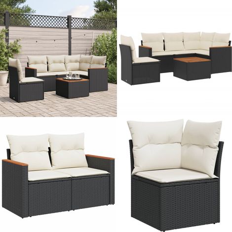 6-tlg. Garten-Sofagarnitur mit Kissen Schwarz Poly Rattan - Gartenmöbel Set - Outdoor Lounge - Rattan Gartenset - Esstisch Set - Balkonmöbel - Home & Living (1/5)