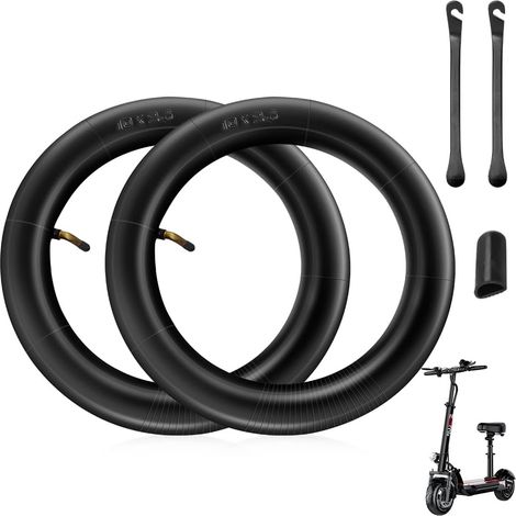 Chambre à air 10 Pouces, 2 Pièces 10 X 2.5 Chambre à Air pour Trottinette Electrique avec 2 Bâtons De Pneu + 1 Housse De Support, Roues De Rechange pour Trottinette Electrique, Noir (1/5)