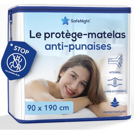Housse de Matelas Anti punaises de lit - 90x190cm - Alèse intégrale imperméable - Protège Matelas Efficace Contre nuisibles et acariens - Surface en Coton Doux - Epaisseur Extensible 17 à 23cm (1/5)
