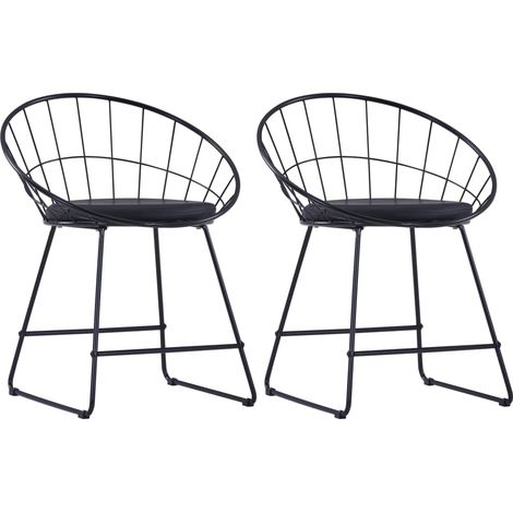 Dining Chairs with Faux Leather Seats 2 pcs Black Steel vidaXL
