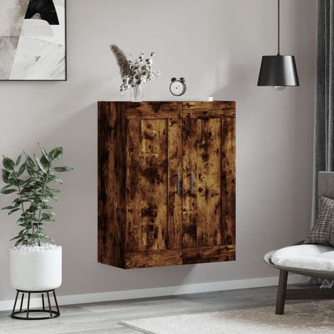 Étagère Murale de Rangement en Bois d'Ingénierie Effet Chêne Fumé, 69,5 x 34 x 90 cm, Meuble Mural Design Moderne pour Salon et Cuisine (1/5)