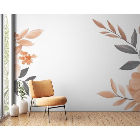 Papier peint fleuri - cadre aquarelle rose - 400 x 260 cm (1/2)