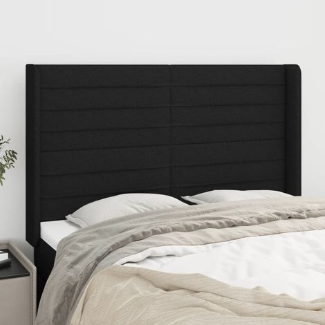Tête de lit avec oreilles Panneau de lit pour Lit adult Décoration murale Noir 147x16x118/128 cm Tissu RJYKXR927745 (1/5)