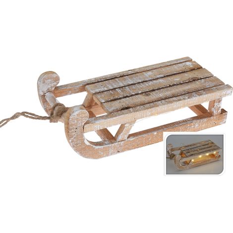 LED Deko Holz Schlitten 30 cm - 25 LED - Weihnachtsdeko mit Timer Funktion