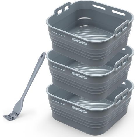 3 Pièces Moule Silicone Air Fryer avec Pinceau à Huile Gris (1/5)