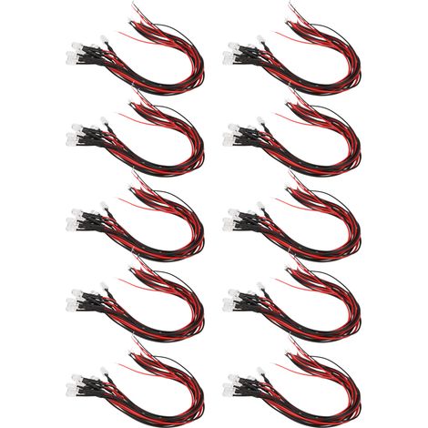 Lot de 50 diodes LED filaires 5mm 12V blanches (lumière bleue) tête ronde ultra lumineuse, câble 20cm (1/5)