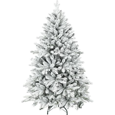 Sapin Noël artificiel floqué neige 150 cm arbre 768 branches support métal pliable vert (1/5)