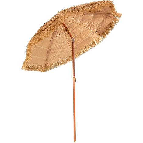 Goplus – Parasol de jardin inclinable 175cm – Parasol en paille PP pour plage et terrasse – Tige métallique 32mm – Couleur naturelle
