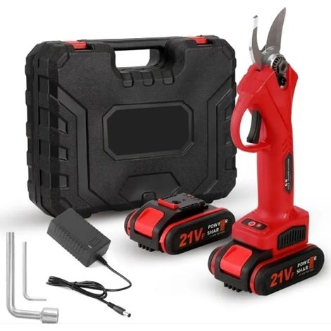 Sécateur électrique professionnel sans fil 21 V, cisaille à arbres avec coupe de 0 à 25 mm, 2 batteries fournies – Rouge (1/5)