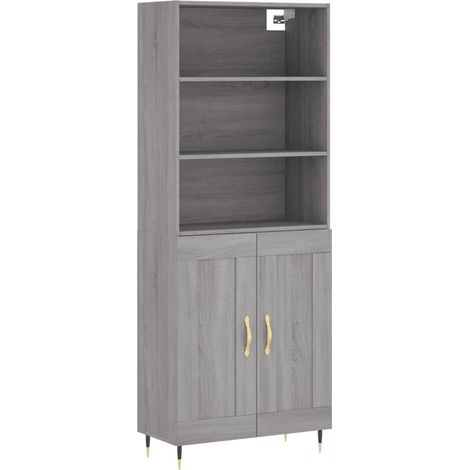 Buffet bahut commode armoire meuble de rangement organisateur cuisine salle de séjour salon haut sonoma 69,5 x 34 x 180 cm bois d'ingénierie gris