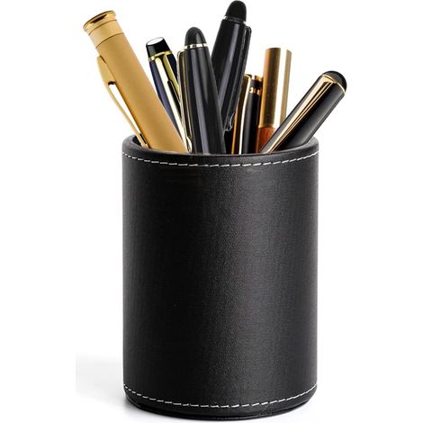 Pot à Crayon en Cuir, Porte-Stylo Rond en Cuir PU Pot Pinceau de Maquillage pour Bureau/Rangement pour Stylos/Maison/École (1/5)