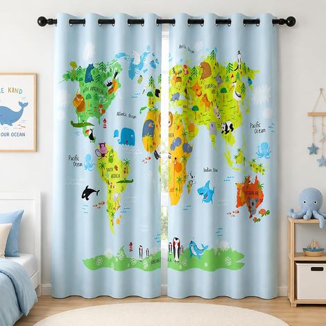 Rideaux Occultants Carte du Monde Animaux pour Chambre Enfant (1/5)