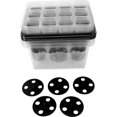 Kit de germination d'intérieur 5 pièces en PET, 12 alvéoles, avec couvercles surélevés, pour serre ou jardin. Noir et transparent. (1/5)