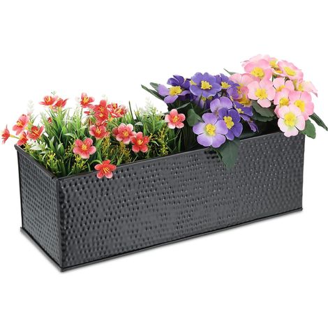 Jardinière à Fleurs, intérieur, Plantes, Herbes, rectangulaire, métal, HxLxP : 14x40x15 cm, Caisse déco, Noire (1/5)