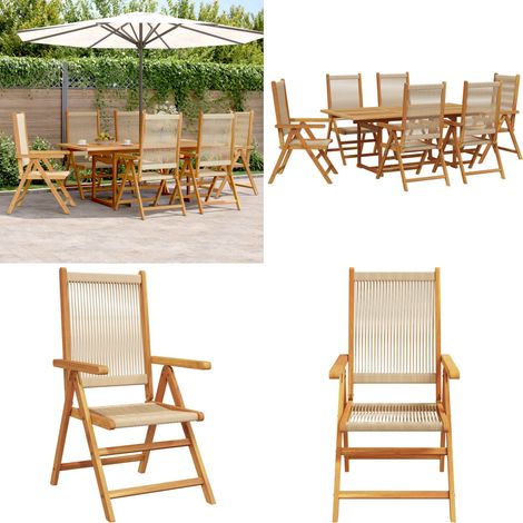 Ensemble à Manger de jardin 7 pcs beige polypropylène et bois - Salon De Jardin - Mobilier De Jardin - Table De Jardin Extensible - Chaises Pliantes - Acacia Massif - Home & Living