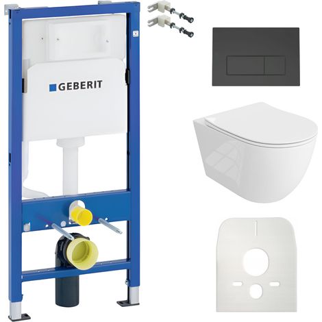 GEBERIT WC Set mit Vorwandelement, Wand-WC und Spülknopf (1/5)