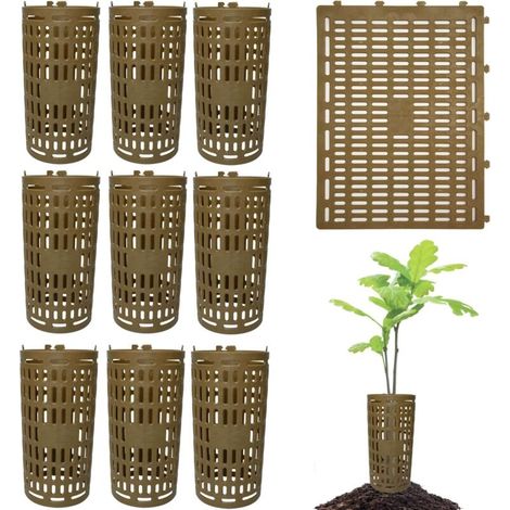 Protection de tronc d'arbre - Raccord ajustable, convient aux jardins, bois, etc. - Lot de 10, marron, 38,1 x 25,4 cm (1/4)