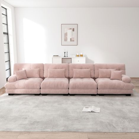 Modulares Ecksofa 4-Sitzer aus Chenille, tiefe Sitzfläche, Rosa HAVRYA (1/5)