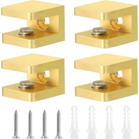 Pince de Fixation pour Étagère en Verre, 4 Pièces, en Cuivre Doré, Réglable pour Verre de 5 à 8 mm d'Épaisseur, Support de Fixation pour Panneau en U