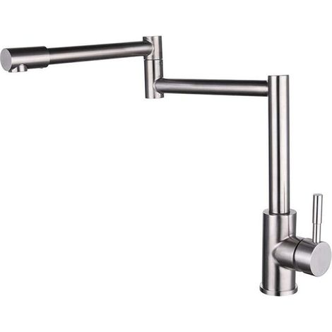 EASYCOMFORT Robinet de cuisine mitigeur pivotant en acier inoxydable brossé 304 eau chaude et froide (1/4)