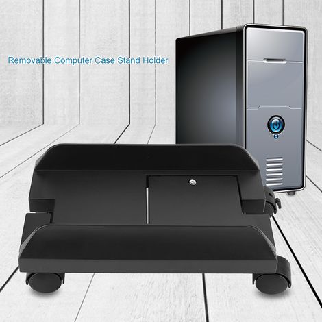 Support PC Tour Amovible Supporteur pour Boîtier Ordinateur de Bureau avec Frein, Rack de Rangement pour Unité Centrale, Noir, Roulettes (1/5)