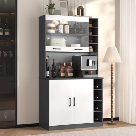 Mueble de cocina 100 x 47 x 187 cm con LED, espacio para microondas, gris/blanco DESVIAE (1/5)