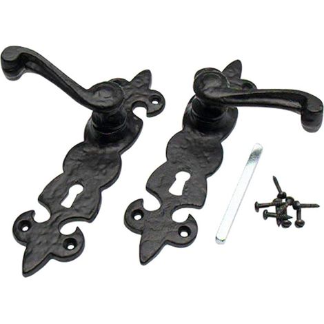 Bulk Hardware BH01855 Set Maniglia per Serratura Porta con Chiave, Motivo a Giglio, Finitura Anticato, Nero Anticato (1/2)