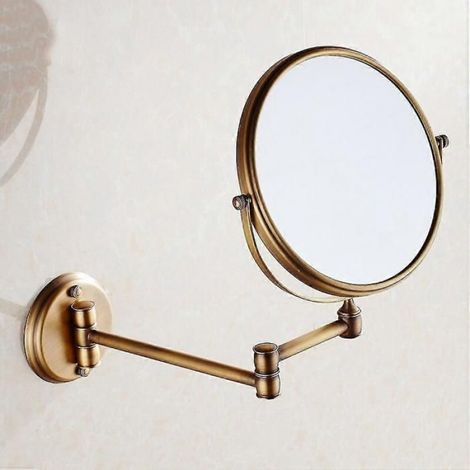 Miroir de salle de bain mural en laiton antique, rond, 8 pouces, grossissement x3, miroir de maquillage réglable à 360 degrés (doré) (1/5)