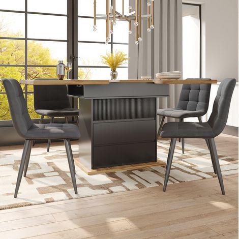 Mesa de comedor extensible 110-140x80x75 cm de MDF negro con almacenaje FloraGrace (1/5)