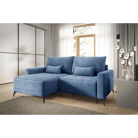 Ecksofa Schlafsofa Sofa SILVES in Stoff Poso Blau Ottomane Links