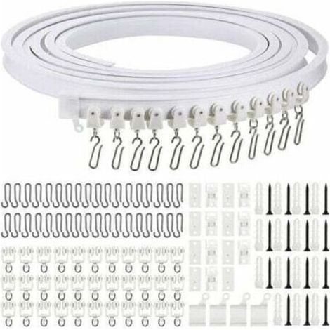 Rail de rideau incurvé au plafond pliable de 5 mètres Rail de rideau incurvé flexible pour rail de rideau souple pour rail de rideau avec crochets de rideau en métal, séparateur de pièce pour rideaux (1/5)