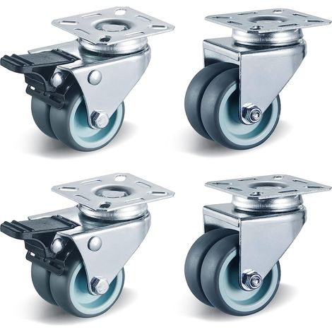 LIFERUN 4er Doppelrennen mit Bremse 50 mm Transport Castors Möbelrennen mit Bremse bis zu 400 kg Schwerlasträder 360 ° Rotatable ohne Lärm (2 Bremsrennen, 2 Castors)