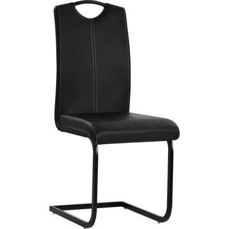 Chaises à manger Chaise de cuisine cantilever lot de 2 noir similicuir (1/5)