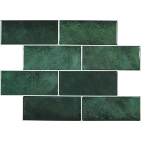 Lot de 10 autocollants pour carrelage mural 3D plus épais - Motif métro - Vert (1/5)