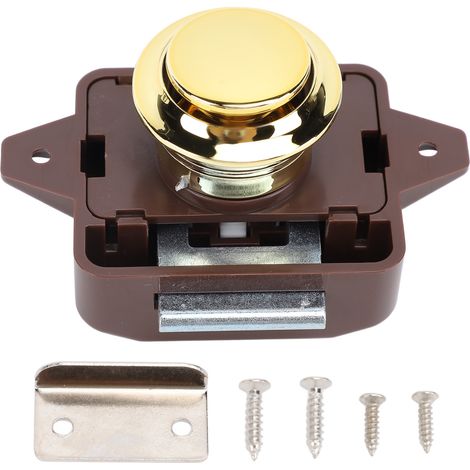 Ortviai Serrure à Bouton Poussoir sans Clé pour Meuble – Base Marron et Dorée, Convient pour Camping-car, Bateau, Fourgon aménagé