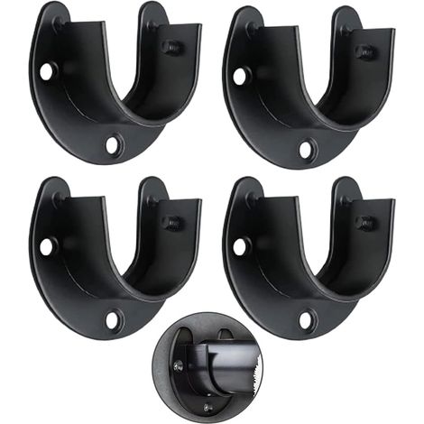 4 Pièces Penderie Acier Inoxydable Support, Support Tringle Penderie en Forme de U, Support de Tringle à Vêtements, Noir Mat en Acier Inoxydable, pour Supports D'armoire, Tringles à Rideaux (1/5)