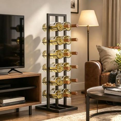 Portabottiglie in metallo per 12 bottiglie, autoportante, design industriale, per cucina e angolo TV, consegna in loco. (1/5)