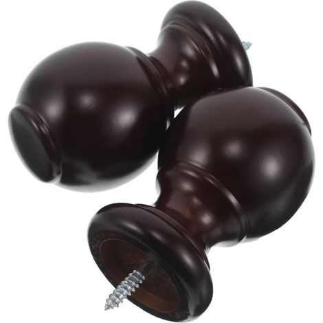2 Pièces Embouts de Tringle à Rideaux en Bois, 29mm, Café (1/5)