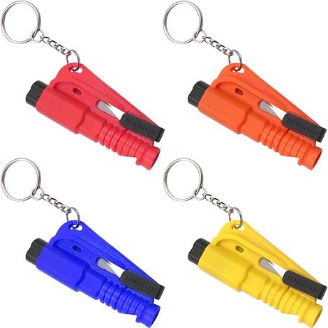 4 piezas de rompeventanas y cortador de cinturón de seguridad, martillo de emergencia para cinturón de seguridad, llavero de seguridad para coche y silbato de supervivencia, multiherramienta 3 en 1 (1/5)
